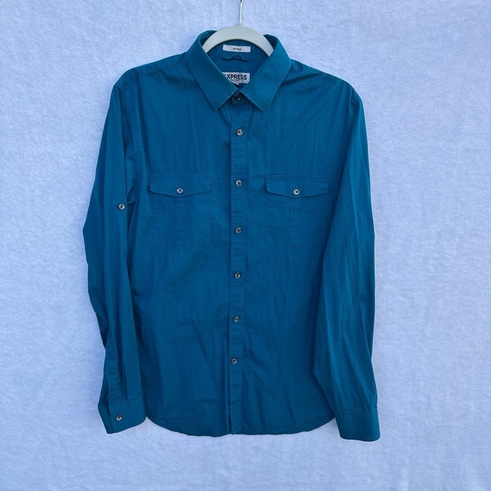 Express Turquoise Button-Up Shirt - Picture 3 of 10